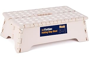 Flottian 5" Folding Step Stool for Adults and Kids 15-Inch Extra Wide Stool Holds Up to 300 lbs,Non-Slip Folding Stools with Handle,Compact Plastic Foldable Step Stool for Bathroom,Kitchen,ect Khaki