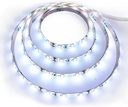 LED Flexible Strip Lights 300LEDs 16.4Ft(5M) DC12V SMD2835 6000K 2Pin Dimmable LED Ribbon for Closet Backlight Desk Bedroom Mirror PC TV (Daylight White, Waterproof)