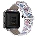 YOUKEX Fitbit Blaze Bands, Floral Printed Leather Wristband with Black Stainless Steel Frame for Fitbit Blaze Smartwatch Women Men