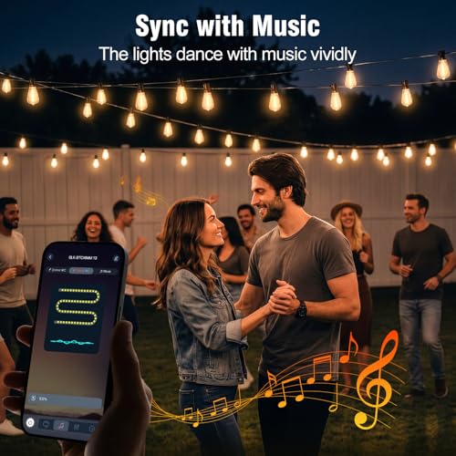Skoiuc 50ft-LED-Lights-Outdoor-Waterproof-String Lights-Patio-Outside-Porch-Backyard-Garden-Gazebo-Yard-Deck-Balcony-Party-Camping-House-Hanging-Lighting-Bulb-Remote-Bluetooth-Hanging-Edison-ST38
