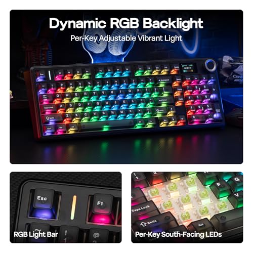 EPOMAKER AULA F99 MAX Wireless Mechanical Keyboard, Screen&Knob, 8000mAh, Creamy Gasket&Lubed Switches, PBT Keycaps, RGB, Mac Keys, Tri-Mode Gaming Keyboard for PC/Mac (Matte Black)