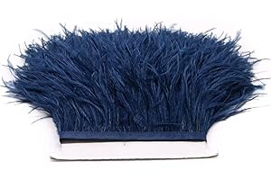 FQTANJU 2 Yards Soft & Natural Ostrich Feathers Fringe Trims Ribbon Used for Dress, Sewing, Craft Clothing, Lighting Decoration, Clothing DIY, etc. (Navy Blue)