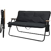 ptlsy 2 Person Camping Chair Oversized Loveseat Camping Chair with Seat Cushion Double Camping Chairs for Adults Heavy Duty Camping Couch Black Outdoor Folding Chair Portable Patio Lawn Chair