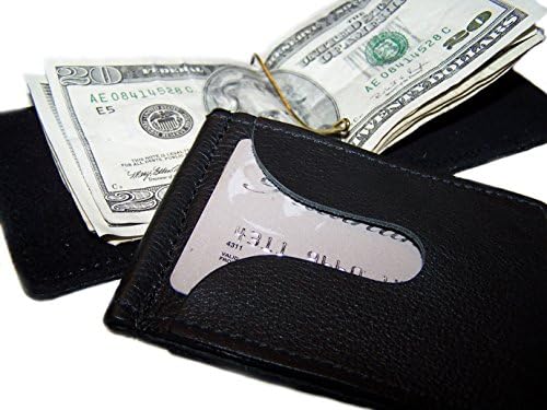 Leather Bifold Money Clip Wallet with 2 Pockets Made in the USA (Black Leather)