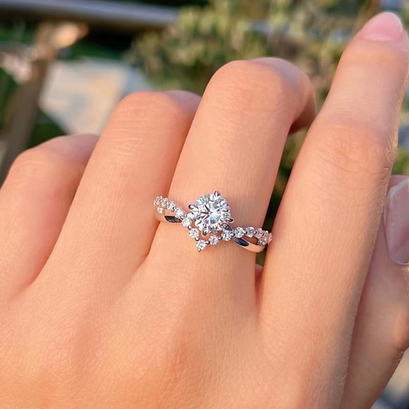 925 Sterling Silver Promise Ring Engagement Proposal Wedding Ring Fashion Four Claw Crown V Ring Princess Imitation Moissanite Ring Cocktail Ring Round Cut Cubic Zirconia Wedding Promise Ring（7）