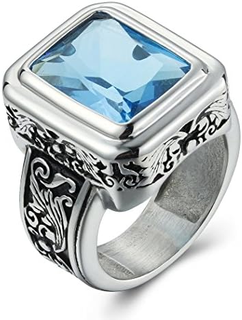 Boho Jewelry Mens Stainless Steel Cz Ring Vintage Large Charming Gemstone Band (11)
