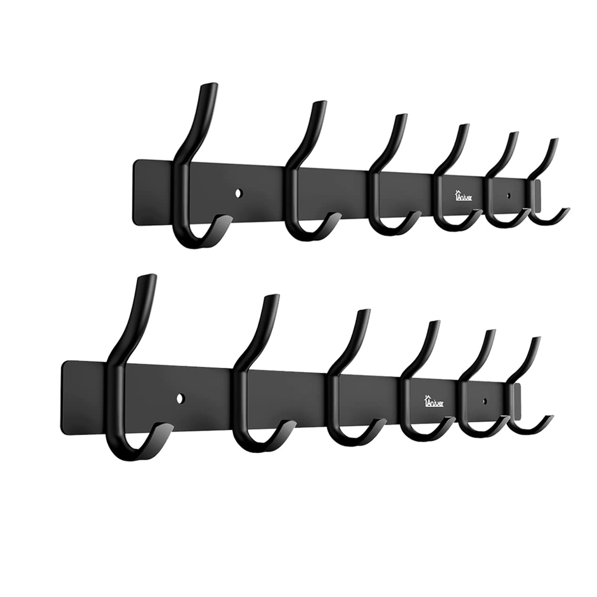 Anjuer Coat Rack with 6 Hooks Aluminum Alloy Black 20kg Load Capacity for Clothes Hat