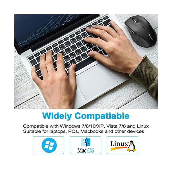 TECKNET 2.4G Classic Wireless Mouse for Laptop, 3200 DPI Optical Computer Mouse with 6 Adjustable Levels, 30 Months Long…