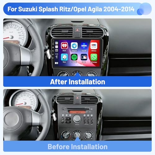 Inefala 4+64G Car Radio for Suzuki Splash Ritz/Opel Agila 2004-2014 Android 15 with Wireless CarPlay Android Car, 9 Inch Screen for Car Surplus Bluetooth WIFI GPS FM/RDS 32EQ SWC Rear Camera