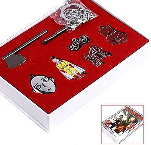 Newest One Punch Man Metal Sword Necklace Pendant Key Chain Saitama Teacher Character Shield and Sword Key Ring Set 7pcs in Box