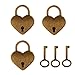 Set of 3 Vintage Heart Shape Padlock with Keys Lock Set - Antique Brass M