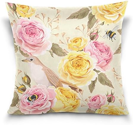 Fast Shipping Beautiful Flower Size 18X18 Inches Bees And Flowers Pattern Cotton Velvet Throw Pillow Case Cushion Cover Home Sofa Decorative Perfect Gifts For Friend And Lover