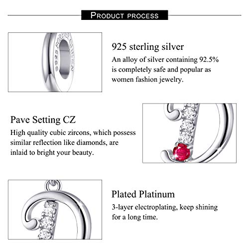 FOREVER QUEEN 925 Sterling Silver D Letter Initial Dangle Beads Charm Red Zircon Alphabet Pendants for Snake Chain Bracelets Necklace Gift Jewelry for Mother - Thumbnail 2