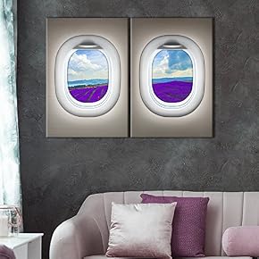 2 Panel Brown Plane Window Seat Lavender Field...