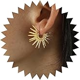 Iaceble Gothic Spike Hoop Earrings Gold Sun Earrings Sunburst Hoop Earrings Spikes Rivets Earrings Hammered Sunburst Earrings Sunshine Hoop Stud Earrings Jewelry for Women