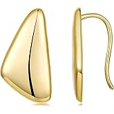 BISAER Chunky 925 Sterling Silver Post Glossy Geometric Backless Earrings Hypoallergenic, 14K Gold Plated Exaggerated Hook Earrings for Women Minimalist Jewelry Gift Everyday Wear