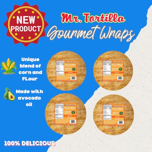 MR. TORTILLA GOURMET WRAPS – ARTISAN FLOUR TORTILLAS, SMALL BATCH ZERO CHOLESTEROL SNACK, KOSHER, VEGETARIAN – AUTHENTIC MEXICAN SNACKS (8-COUNT BAGS (PACK OF 4), CHIPOTLE)