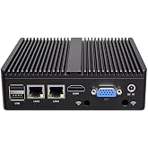 UDPTCP Firewall, Industrial/Fanless Mini PC &bull; Celeron N2840, 2 x RJ45(1000M), USB 3.0,HDMI,VGA, Mini Desktop Computers with Dual WiFi for Business Home Office, NO RAM NO mSATA SSD