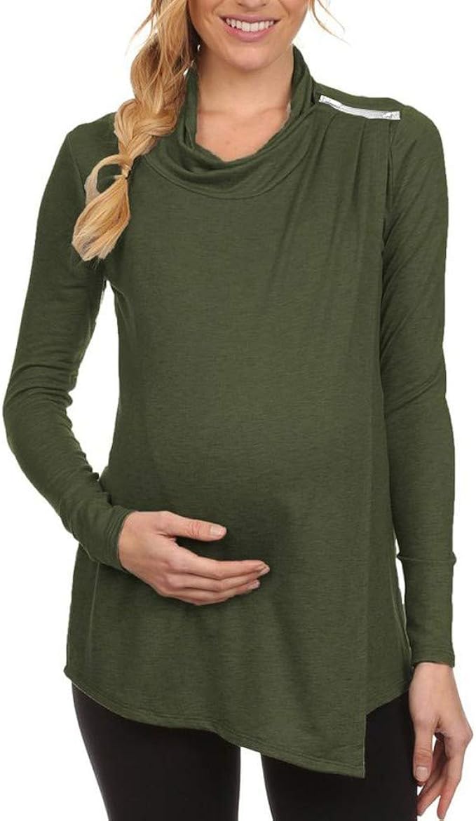 Womens Maternity Shirt Long Sleeve Nursing Side Cowl Neck Clothing Open