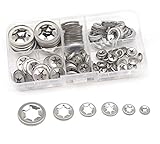 cSeao 150pcs 304 Stainless Steel Starlock Internal Tooth Push On Locking Washers Assortment Kit, M3/ M4/ M5/ M6/ M8/ M10/ M12