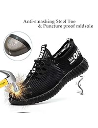 SUADEX Zapatos de acero para hombre y mujer, zapatos de seguridad antideslizantes, transpirables, ligeros, a prueba de pinchazos, para construcción de trabajo