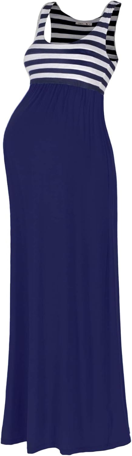 Beachcoco Women's Maternity Stripe Maxi Tank Dress Made in USA at  Women’s Clothing store