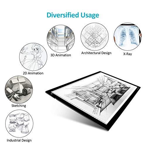 HUION 26.8 Inches (Diagonal Length) Super Thin LED Drawing Copy Tracing Stencil Board Table Tattoo Pad Translucent Light Box with Multifunction Stander, Drawing Board Clip, Tracing Paper - A2 Holder