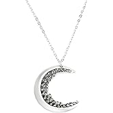 MignonandMignon Crystal Crescent Moon Necklaces for Women Silver Black Diamond Best Friend Birthday Gifts Jewelry -ZCMN-S