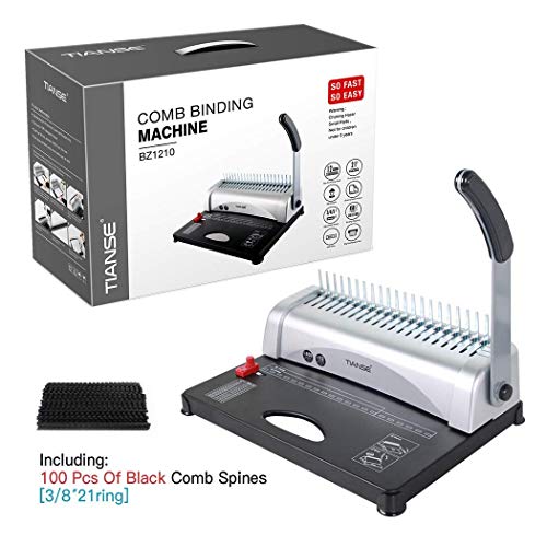 TIANSE Binding Machine, 21Holes, 450 Sheets, Comb Binding Machines with Starter Kit 100 PCS 3/8