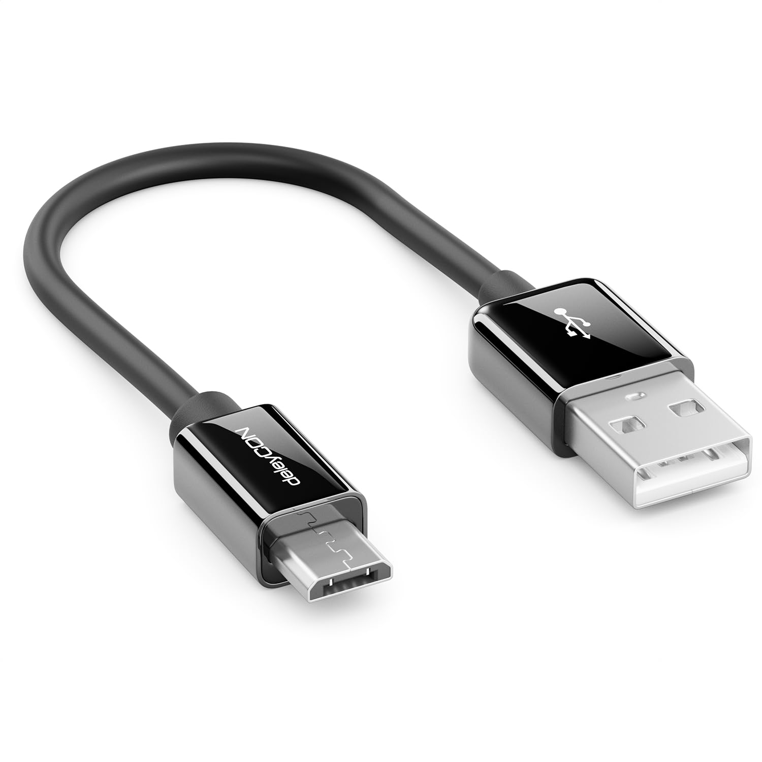 deleyCON 0.15m (0.49 ft) Black Micro USB to USB Cable - High Speed Sync & Charge Cable for Samsung Galaxy, Sony Xperia, Nokia Lumia, LG & More