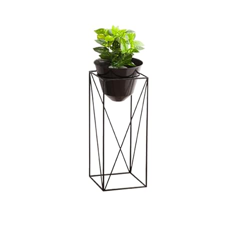 QFF Soporte de flor de hierro forjado, marco negro cuboide ...