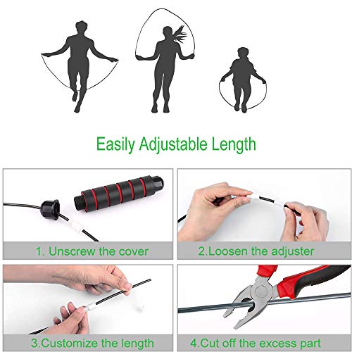 Jump Rope, Adjustable Jumping Rope Workout with Memory Foam Handles, Tangle-Free Skipping Rope with Ball Bearing, Weighted Jump Rope for Exercise Fitness, Speed Jumping Rope for Women Men Kids(Red)