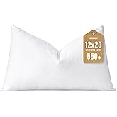 Artscope Synthetic Down Lumbar Pillow Insert, 12x20 Down Alternative Throw Pillow Insert. Ultra Soft Fluffy Sleeping Pillow with 100% Cotton Cover, Decorative Pillows-White.