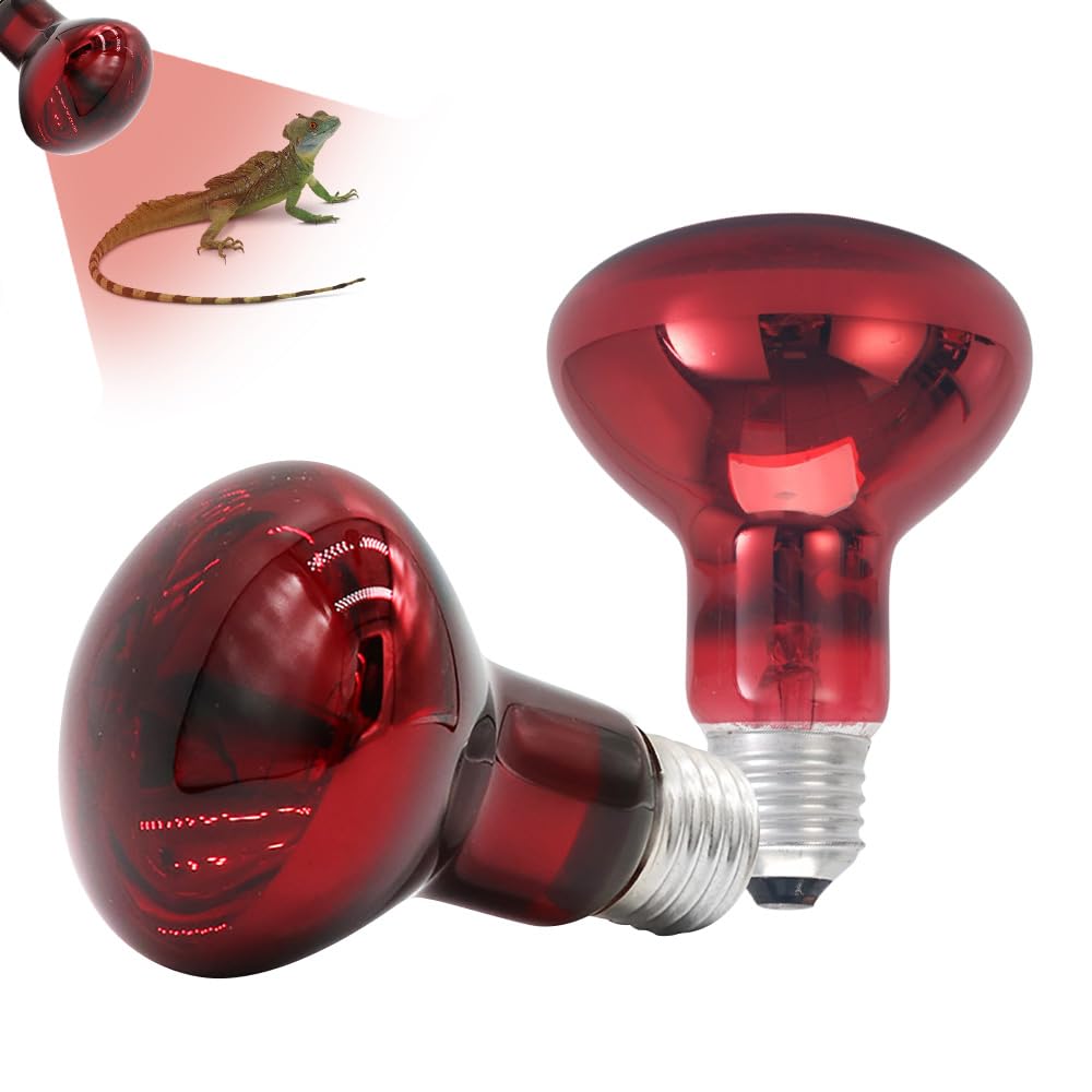 Mineup 2PCS 100W Reptile Heat Lamp Bulb, E27 UVA Infrared Basking Spot Light for Lizards, Turtles, Chicks, Puppies - White and Red