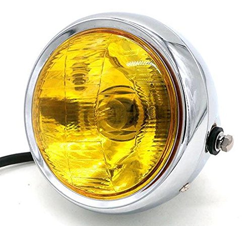 Motorbike Side Mount Headlight Head Lamp for Honda Kawasaki BMW Suzuki Yamaha Harley Triumph Victory Cafe Racer CB GN 125 Vintage Retro (Chrome/Amber)