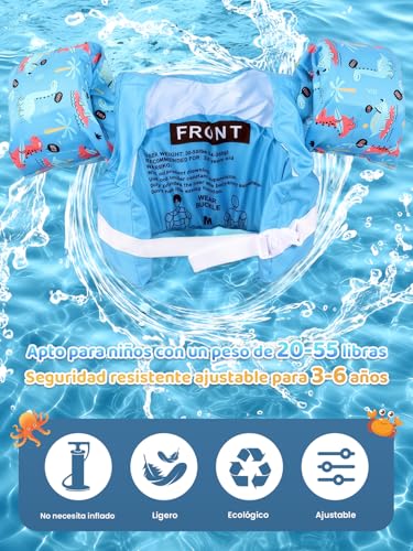 CALISTALEE Chaleco Salvavidas para Niños,Chaleco de Natación Infantil con Correas de Seguridad Ajustables,Flotadores de Natación Seguridad para 3 a 7 Años(22-55 lbs),Ideal para Piscina,Parque,Playa