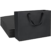 QIELSER 24 Pack Kraft Gift Bags - Extra Large Size, Black Paper Shopping Bags with Ribbon Handles - Wedding, Party, Retail - 16x6x12 Inches