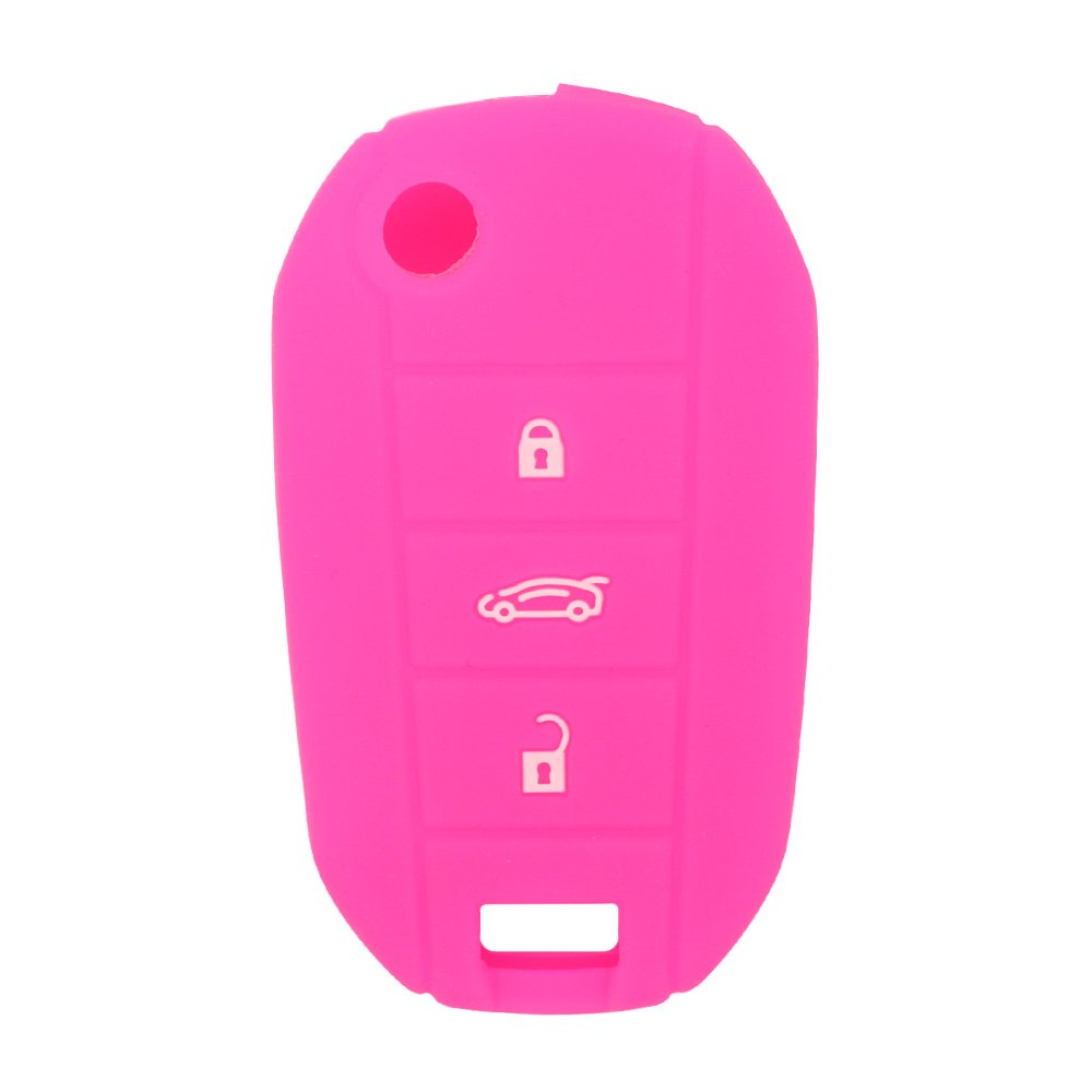 BROVACS Silicone Cover Protector Case Holder Skin Jacket Compatible with PEUGEOT CITROEN 3 Button Flip Remote Key Fob CV4300 Rose
