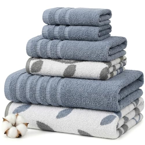 Pacific Coast Textiles 6 pc Yarn Dyed towel Organic Vines Cotton Blue,Single,40.6 x 25.4 x 12.7 cm