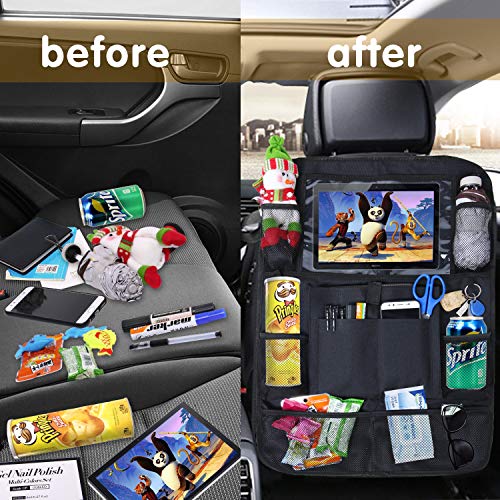 Fullsexy 2 Pack Car Organizer Back Seat with Touch Screen Tablet Holder,and 9 Storage Pockets Seat Back Protectors for Kids Toy Drink Book and Travel Accessories
