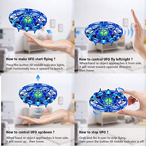 UTTORA Mini UFO Drone con Luce per Adulti e Bambini Giocattoli Educativi Sensore a Infrarossi Intelligente Ricarica USB Interni Esterni Portatile