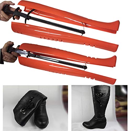 Coralpearl Boot Tree Shaft Shaper Stand Holder Adjustable Support Form Straight Up Keeper Insert Top Calf Stretcher Organizer Hanger for Women Men Kids Cowboy Knee High Tall Shoes (XL 18.5" Orange)