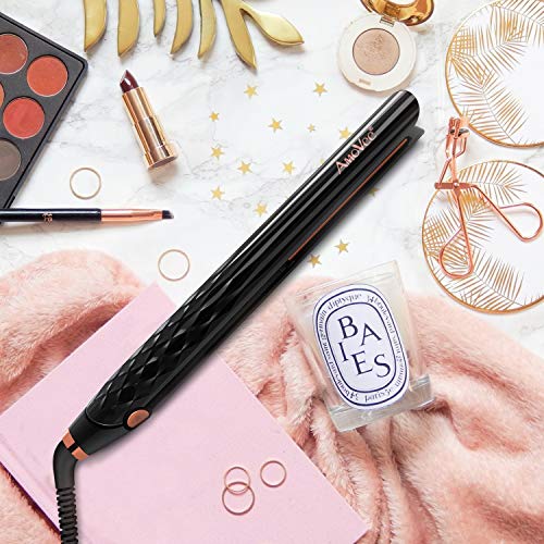 AmoVee Pro Hair Straightener 2 in 1 Flat Iron Curling Iron with Adjustable Temperature for All Hair Types, 1 Inch, Comes with Hair Comb & Clips
