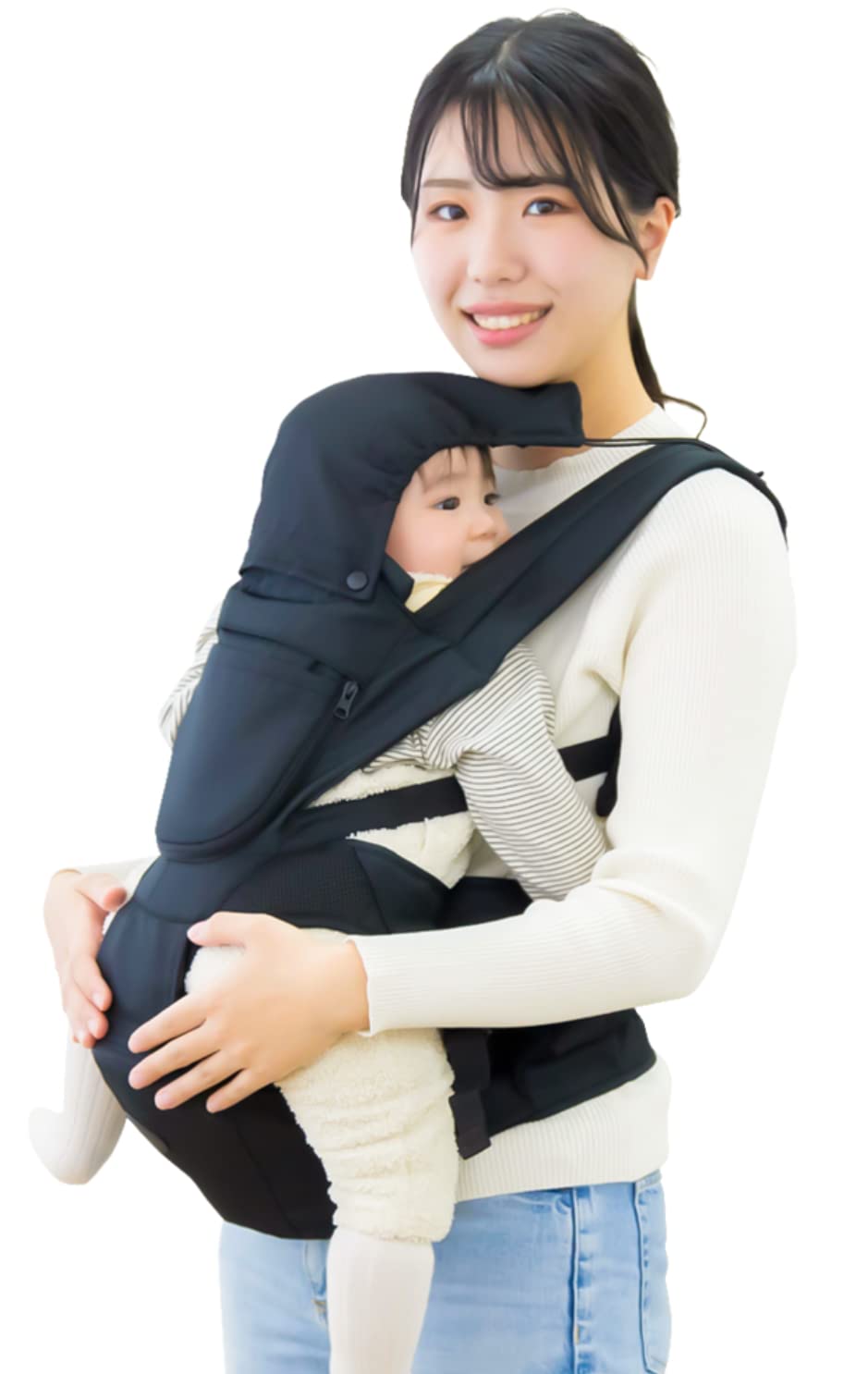 ヒップシート 抱っこ紐 【保育のプロも推薦】 補助ベルト付き ヘッドレスト シート 収納 ベビーキャリア おんぶ紐 赤ちゃん 20kg ラウチェ 日本語説明書付き (ブラックカバー付)商品画像