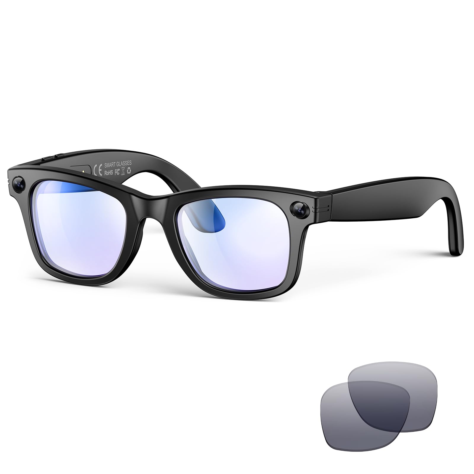 Photo 1 of AI Smart Glasses with Camera and Bluetooth,8MP 2K HD Camera Glasses,AI Voice Control,AI Photo Recognition and Translation,Smart Anti-Blue Light Glasses,IP67 Waterproof for Driving,Outdoor,+2 Lenses.