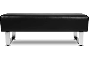 LUCKYERMORE Waiting Room Chairs Office Guest Reception Bench Faux Black Leather Bench Seat 48"x20" Upholstered Padded Seat for Reception, Waiting Room Office Lobby, Black