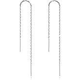 Sterling Silver Threader Chain Dangle Earrings,Versatile & Comfortable Hypoallergenic Silver Earrings 4.8 Inches