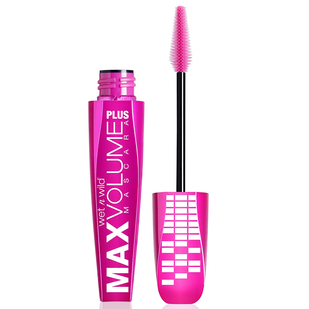 Wet 'n' Wild Max Volume Plus Mascara, Volumizing and Lash-defining Mascara, Antioxidant Formula with Macadamia Nut, Jojoba, and Olive Oils, Enriched with D-Panthenol, No-clumping Effect, Amp'd Black, 1 Count (Pack of 1)