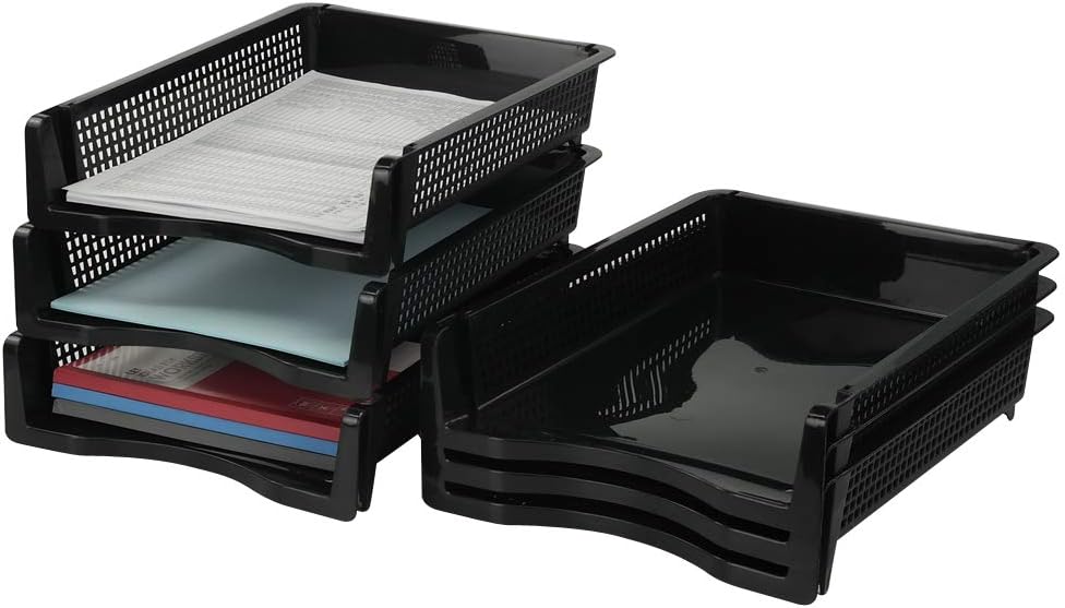 CadineUS Stackable Paper Tray Set of 6, Black Plastic