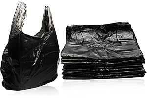 Thrive-Marketplace Premier T-shirt Bags - Thank You Bags for Grocery, Takeaway, Restaurant Black Plastic Bags (Plain) - (1000 Count) - (12" x 12" x 6") - (1/6 BBL) - (Black)
